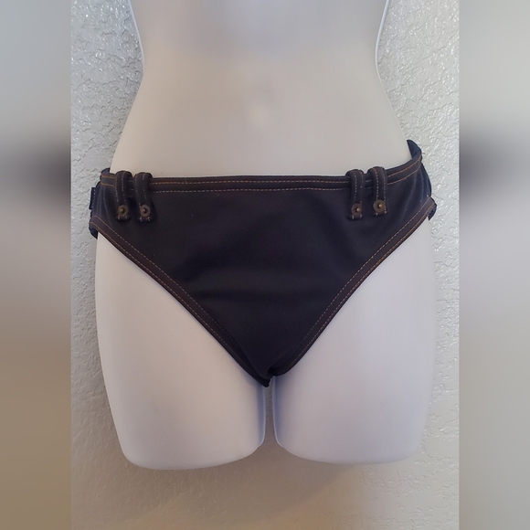 💚5/$25 Ann Cole Denim Looking Stitched Bikini Bottoms with Buckle Detail Small - Picture 2 of 7